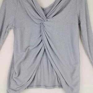Soncy Oversized Ribbed Knit Sweater Sz 14/16 Gray Stretch V Neck Twist Open Back